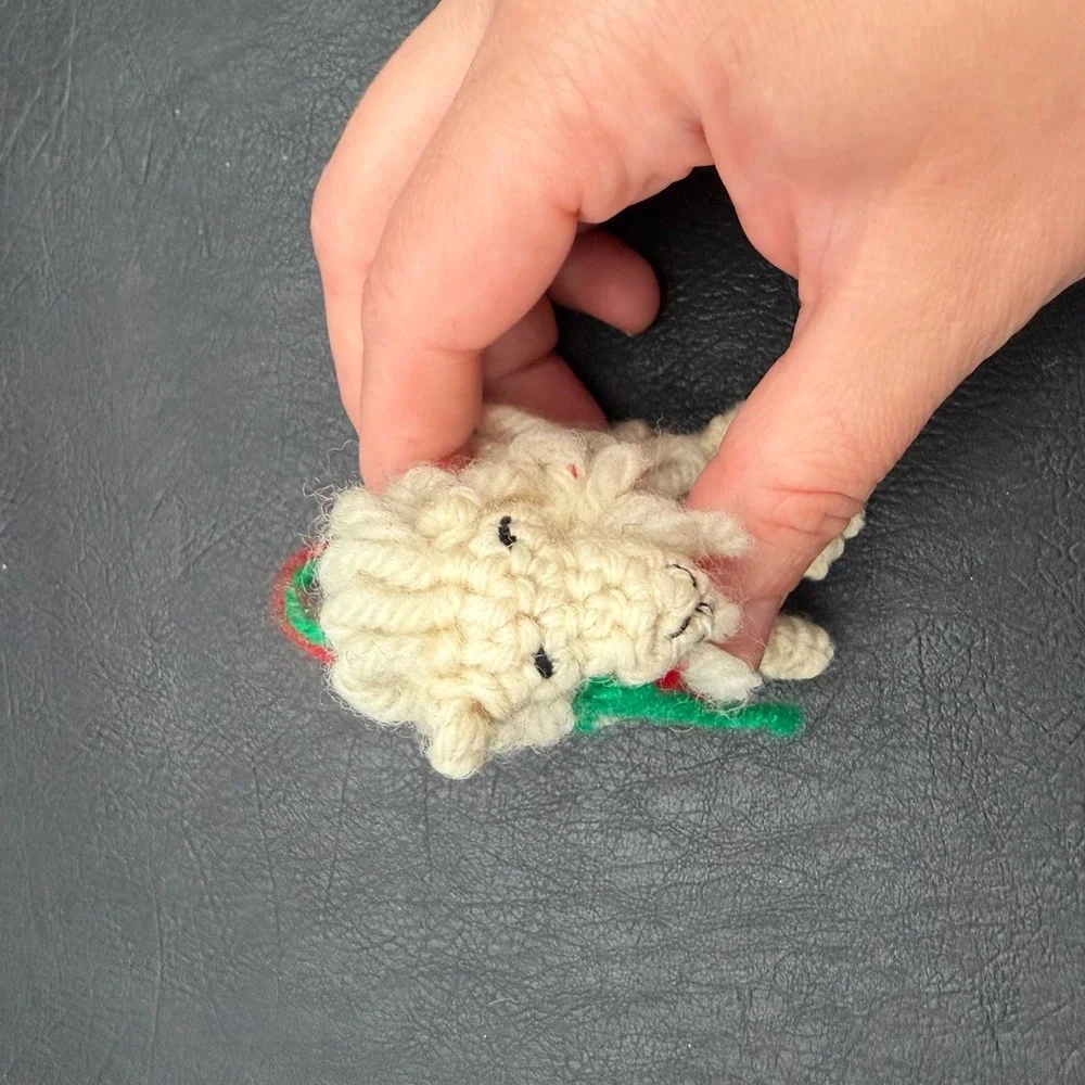 Vintage Handmade Crochet Sheep Ornaments Set of 2 Cream Lamb Christmas Decor 4